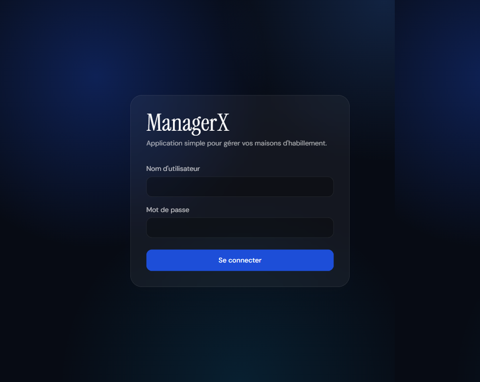Écran de connexion ManagerX